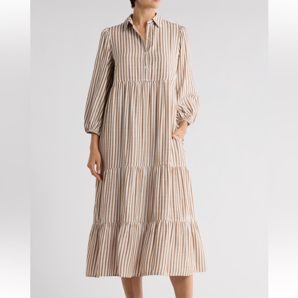 Max Studio Dresses & Skirts - Striped Tiered Maxi shirt dress